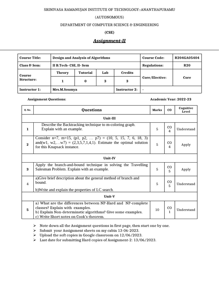 DAA - Assignment - II (2021 Batch) | PDF | Applied Mathematics ...
