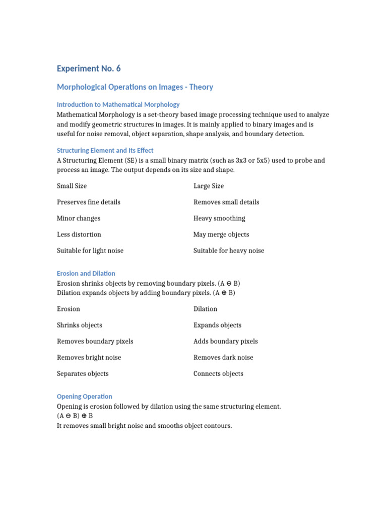 Experiment 6 Morphological Operations Final | PDF | Signal Processing ...