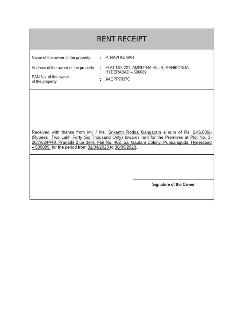 Rent Reciept | PDF