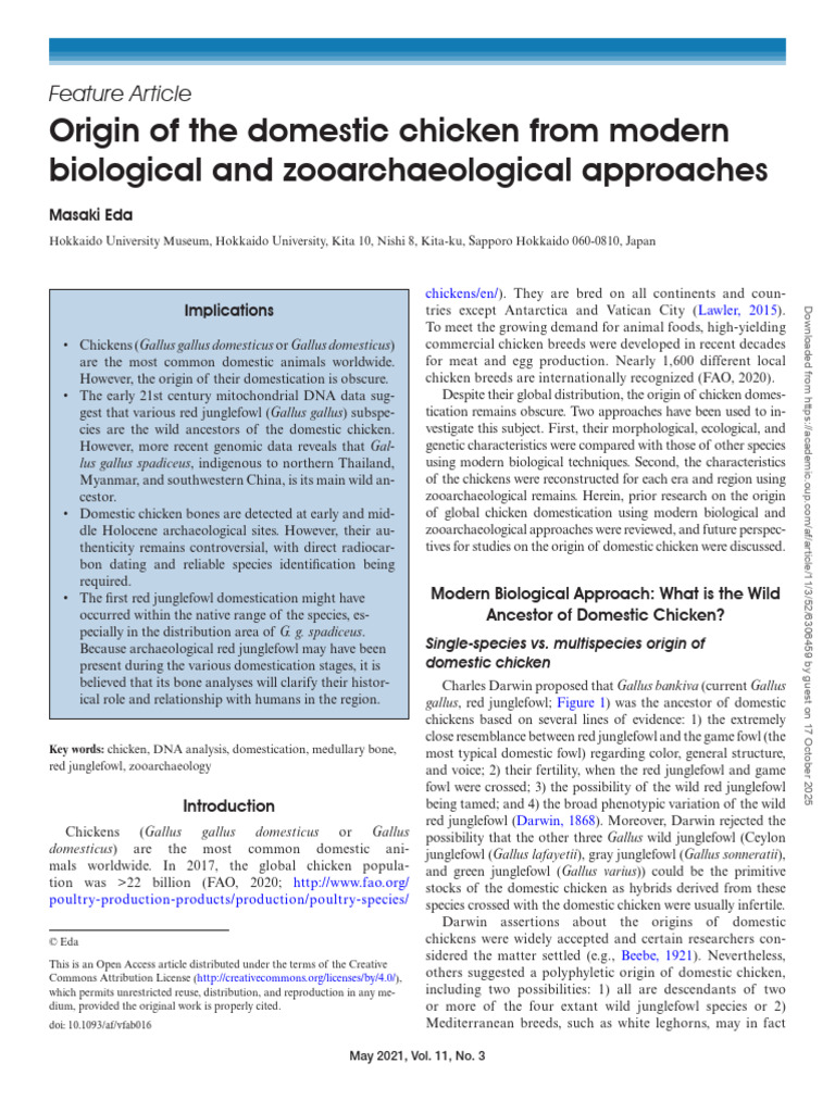 Origin of The Domestic Chicken From Modern Biological and ...
