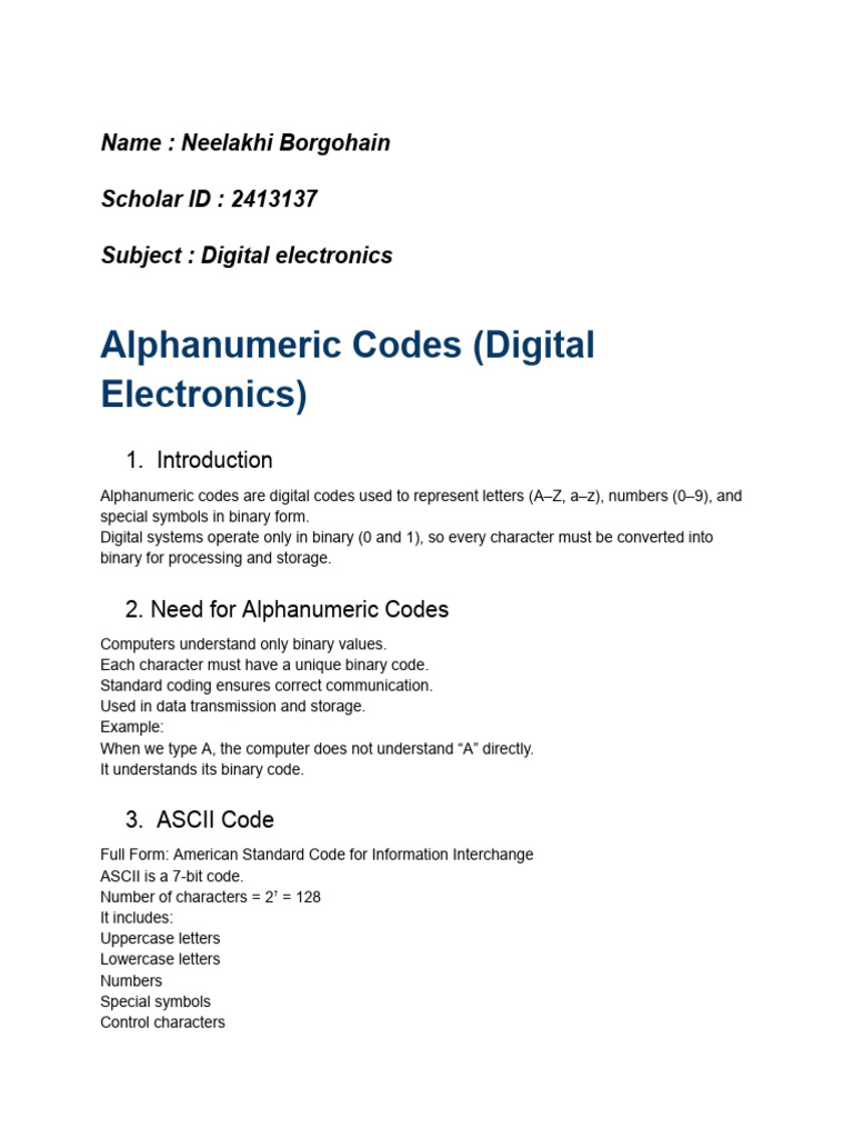 Alpha Numeric Codes Notes | PDF