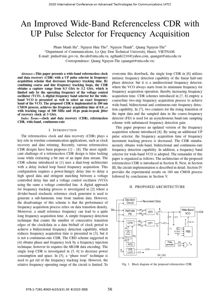 Improved Wide-Band Referenceless CDR W UP Pulse Selector For Freq ...