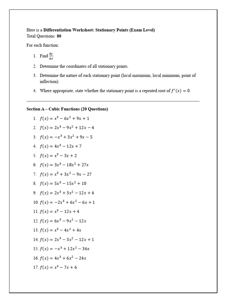 Differentiation Worksheet PDF | PDF | Function (Mathematics) | Chess Theory