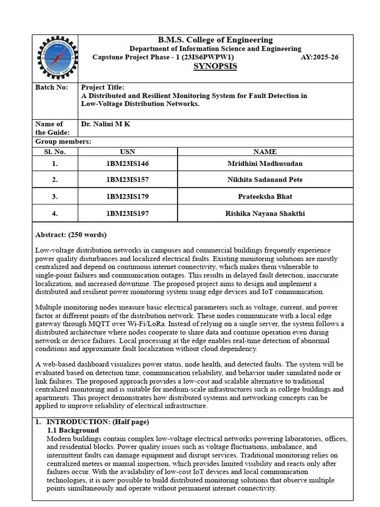 Synopsis - Template | PDF | Internet Of Things | Reliability Engineering