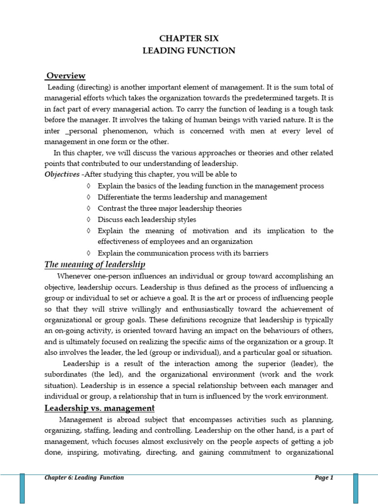 Chapter Six | PDF | Leadership | Communication