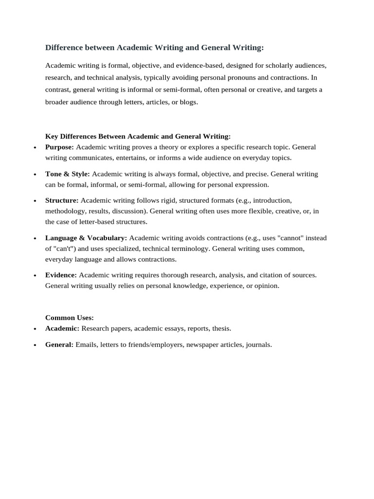 Difference Between Academic and General Writing | PDF | Writing | Essays