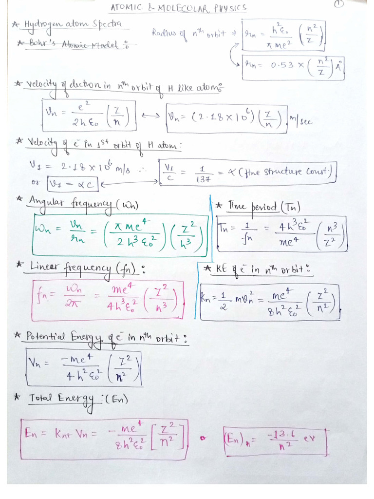 Atomic and Molecular Short Notes 1 | PDF