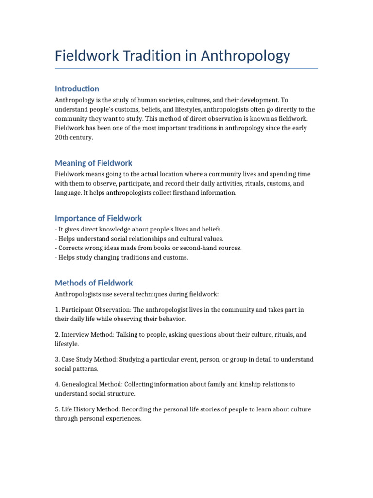 Fieldwork Tradition in Anthropology | PDF | Field Research | Anthropology