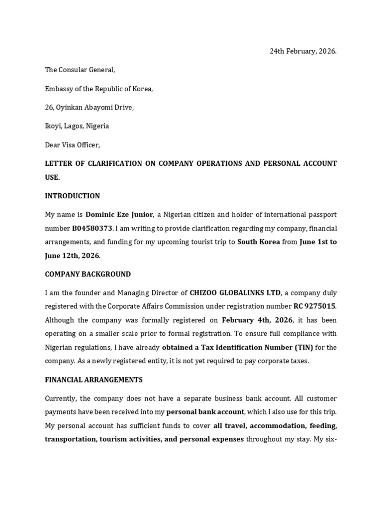 Letter of Clarification On Personnal Account Use | PDF