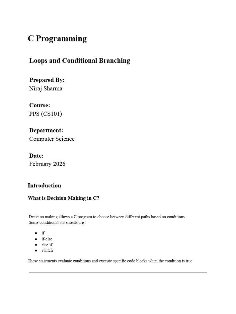Loops and Conditional Branching in C | PDF | Control Flow | Computing
