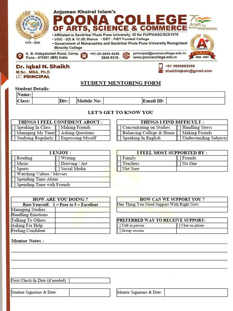 Student Mentoring Form | PDF