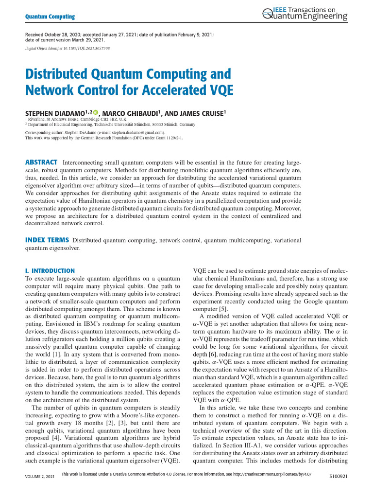 Distributed Quantum Computing and Network Control For Accelerated VQE ...