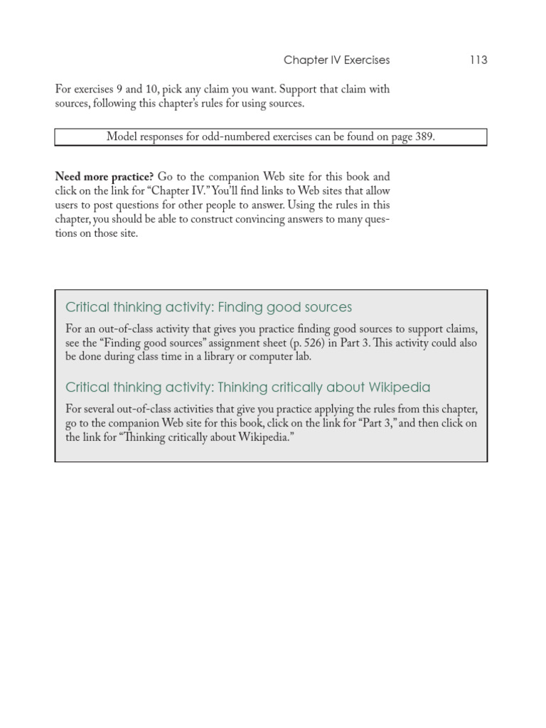 Critical Thinking Activity: Finding Good Sources: Model Responses For ...