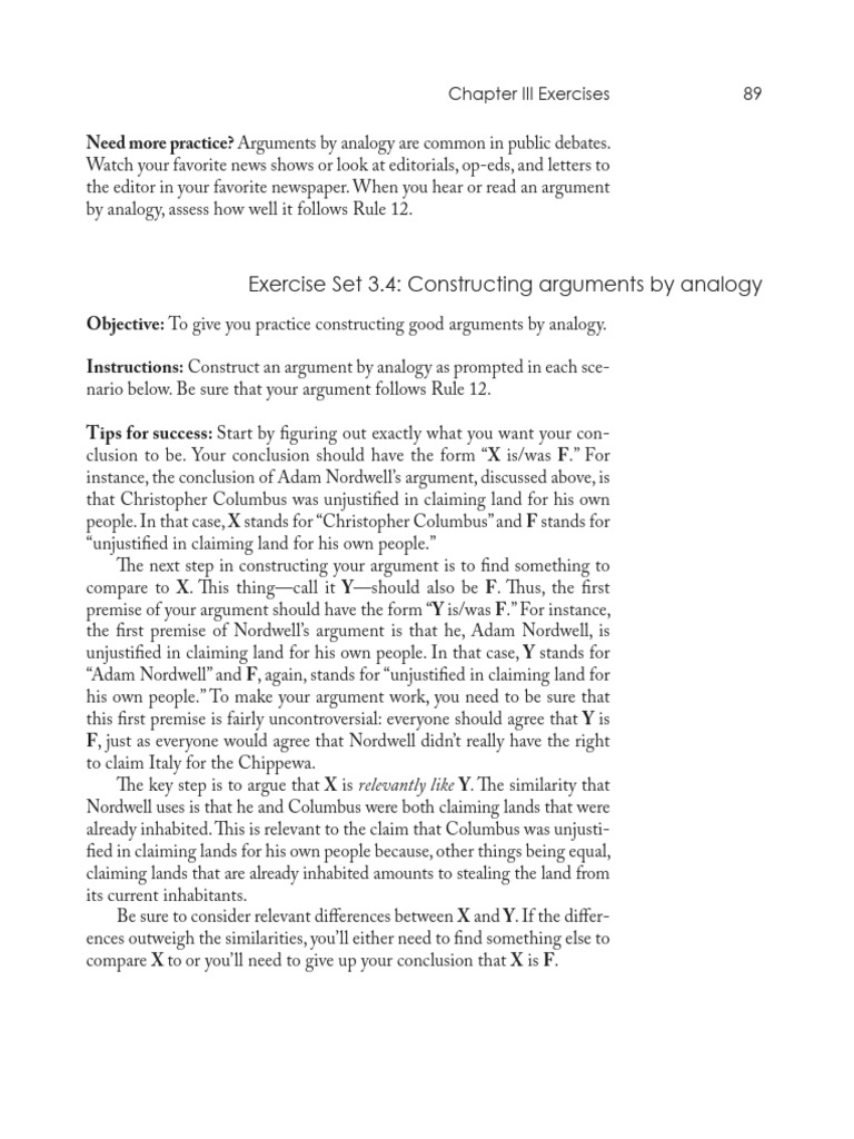 Exercise Set 3.4: Constructing Arguments by Analogy: Chapter III ...