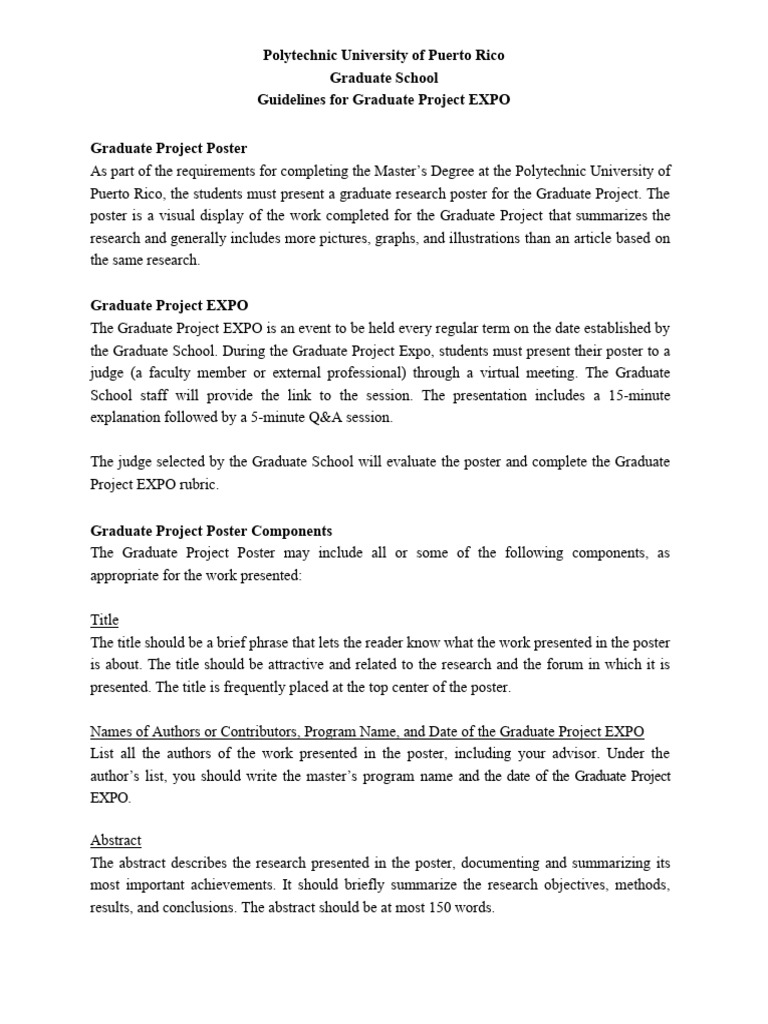 Guidelines For Graduate Project Poster Rev. FA 25 | PDF | Methodology ...