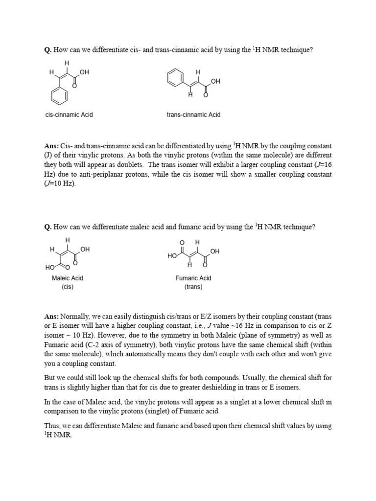 Cis - Trans - Isomer NMR Related Questions | PDF | Proton Nuclear ...
