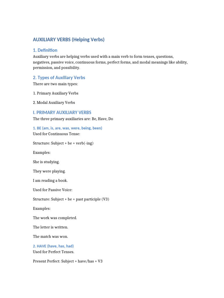 Auxiliary Verbs Notes | PDF