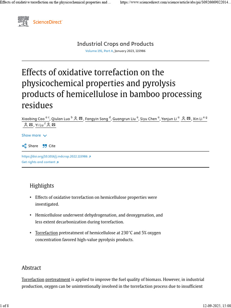 Effects of Oxidative Torrefaction On The Physicochemical Properties and ...