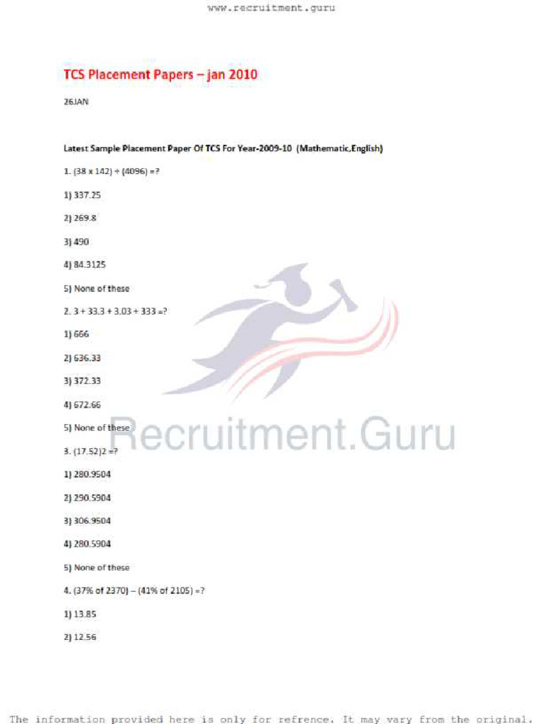 TCS Placement Papers 1 | PDF