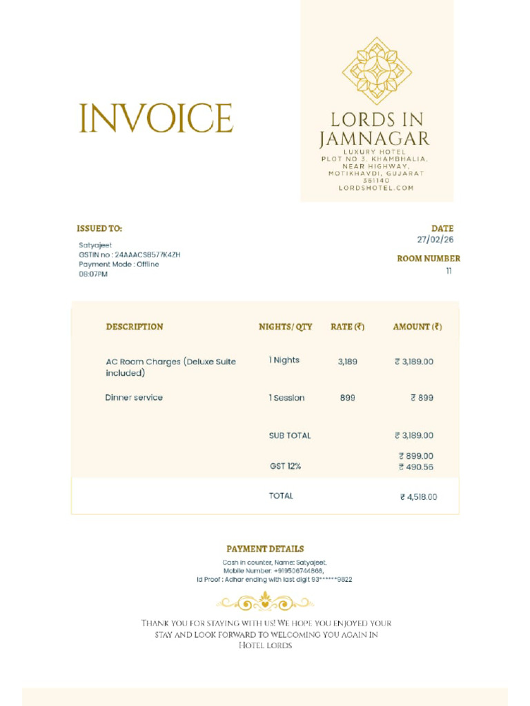Hotel Lods Payment Receipt | PDF