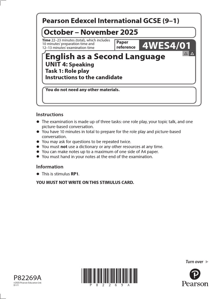 QP Esl 202510 U4 Task1 | PDF | Question | English Language