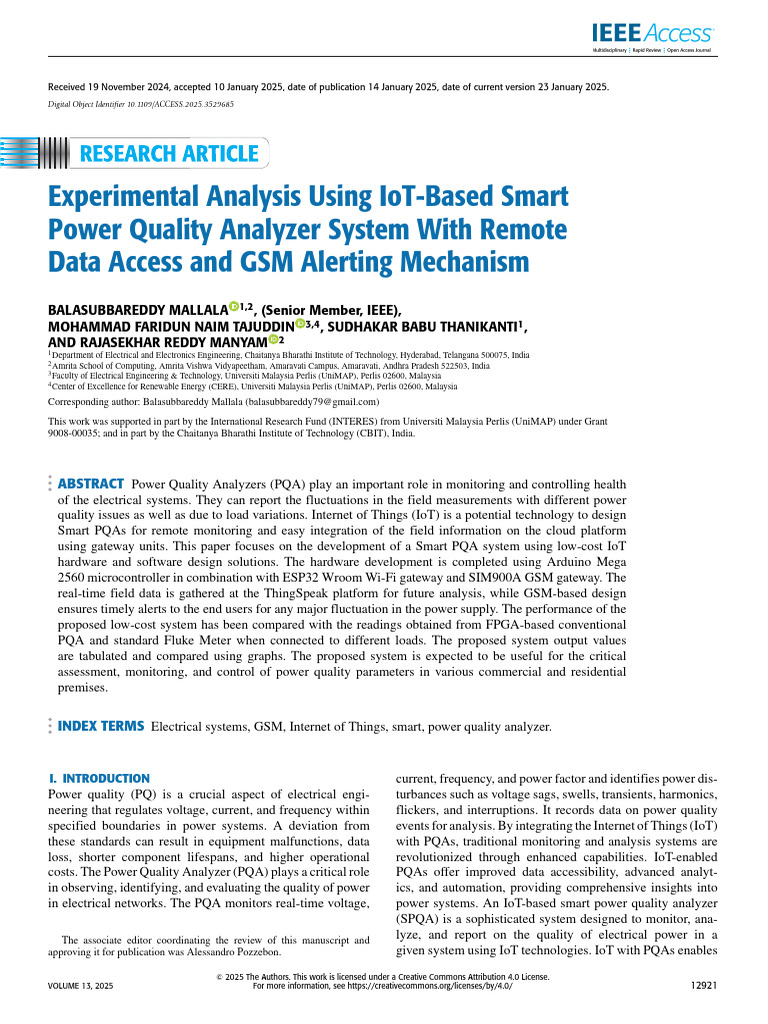 Experimental Analysis Using IoT-Based Smart Power Quality Analyzer ...
