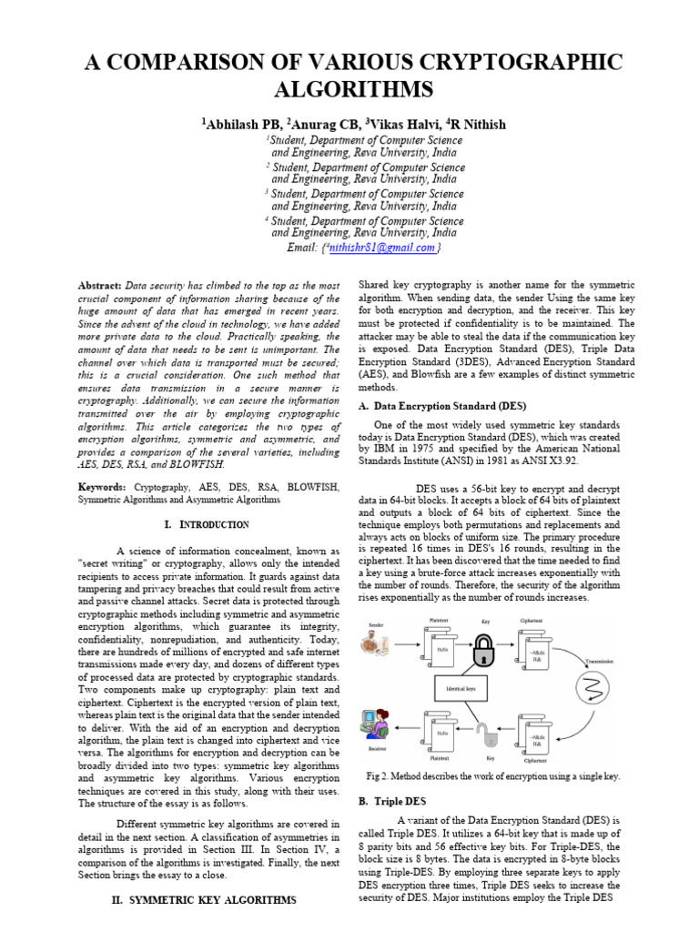 A Comparison of Various Cryptographic Algorithms | PDF | Key ...