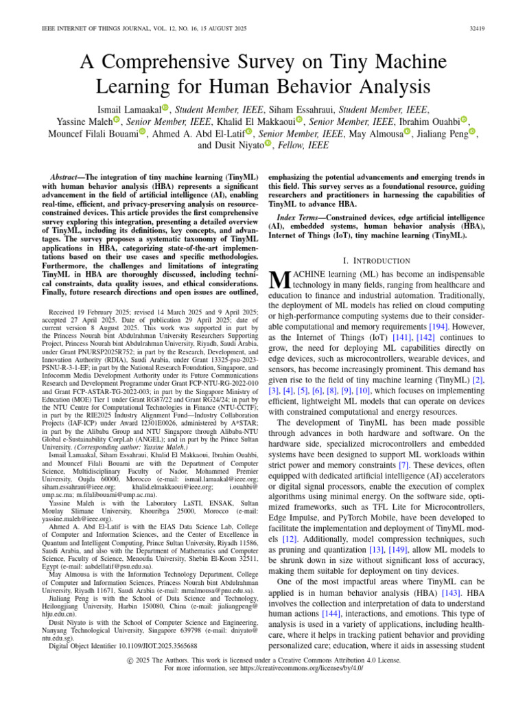 A Comprehensive Survey On Tiny Machine Learning For Human Behavior ...
