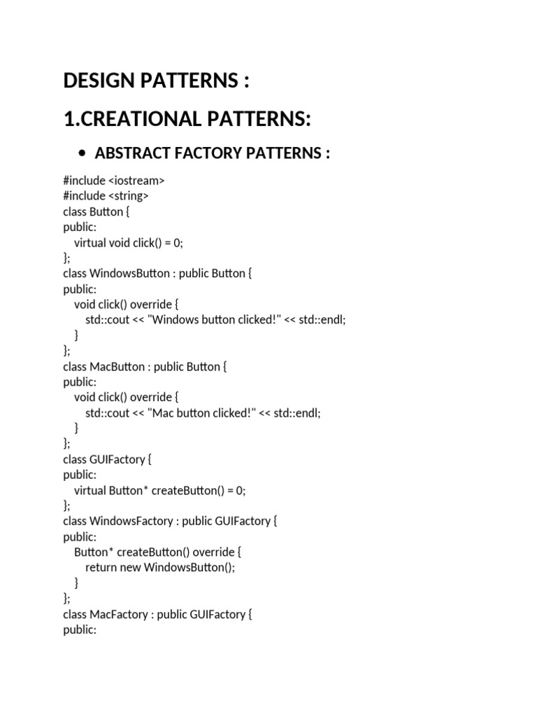 Creational Design Patterns | PDF | Method (Computer Programming ...
