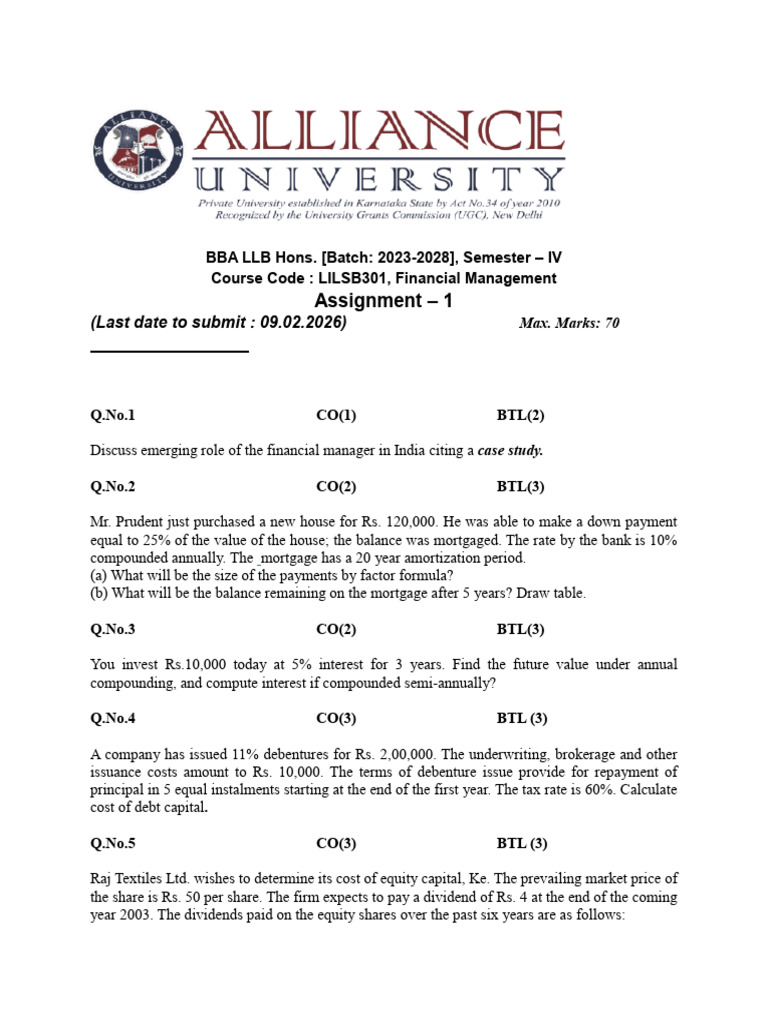 Assignment FM Feb 09 2026 Students | PDF | Cost Of Capital | Dividend