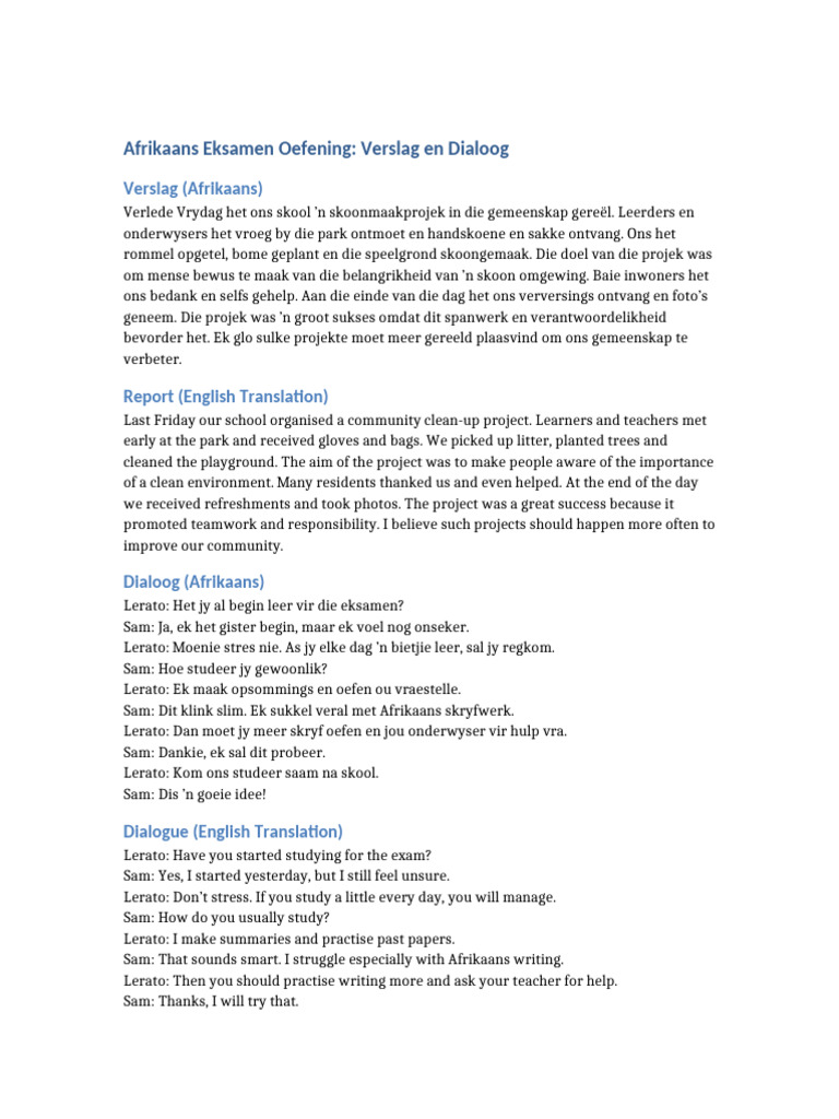 Afrikaans Verslag Dialoog | PDF