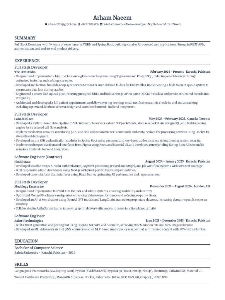 Arham Software Developer | PDF | Postgre Sql | Databases