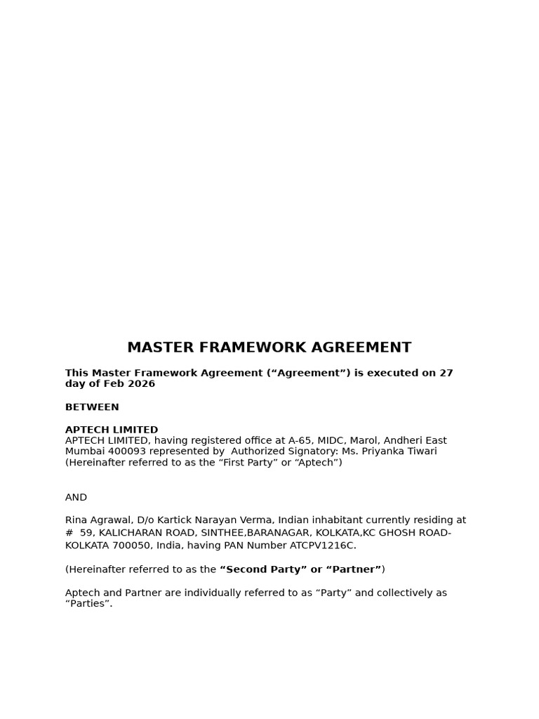 Master Agreement - RINA AGRAWAL | PDF | Arbitration | Indemnity