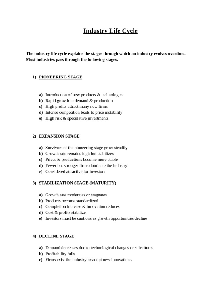 Industry Life Cycle | PDF | Investing | Economic Growth