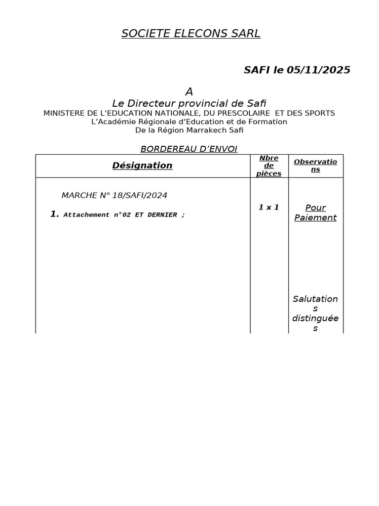 Bordereau | PDF
