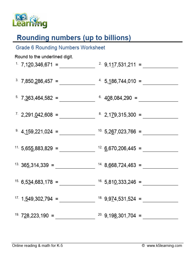 Worksheetsmathgrade 6 Rounding Numbers Billions F PDF | PDF