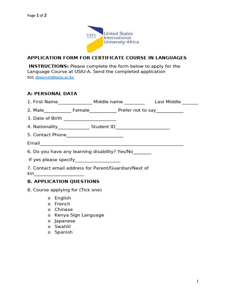 Application Form For Languages | PDF | Chess Openings | Chess