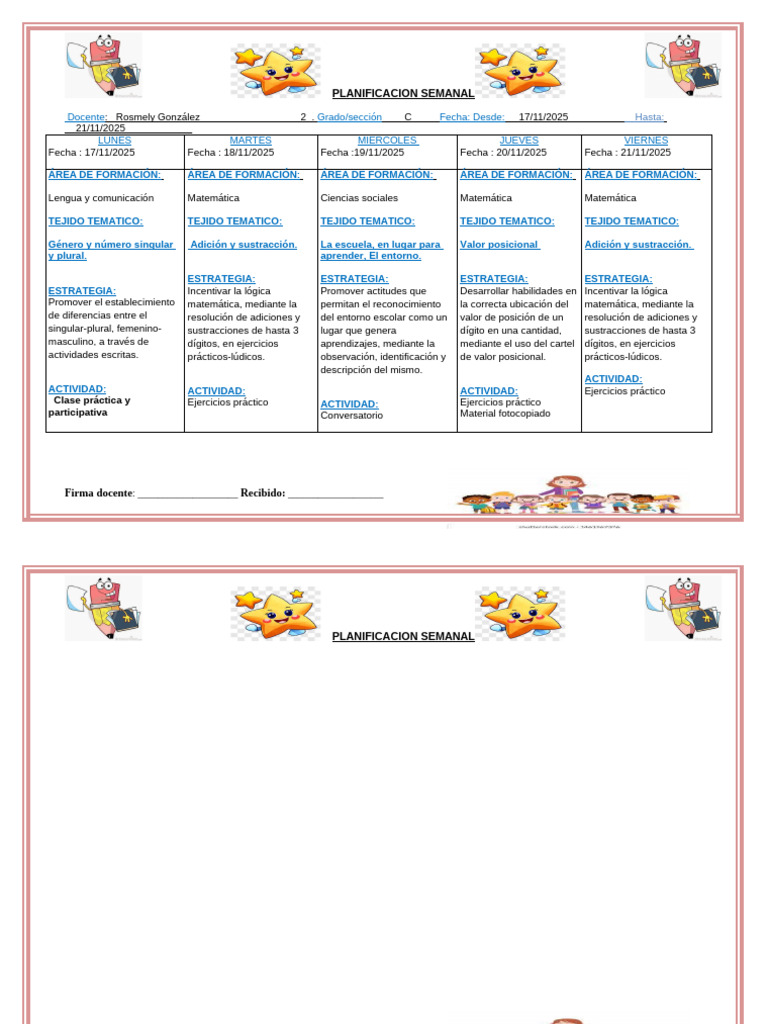 planificaacion semanal | PDF | Aprendizaje | Modificación de comportamiento
