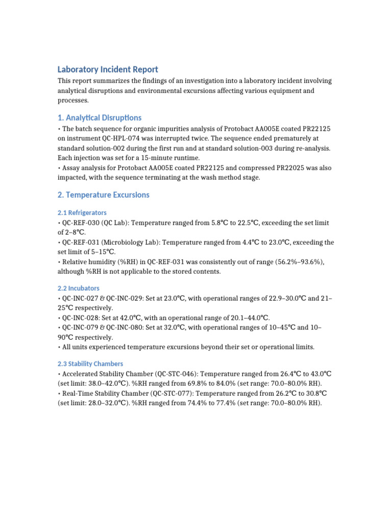 Laboratory Incident Report | PDF