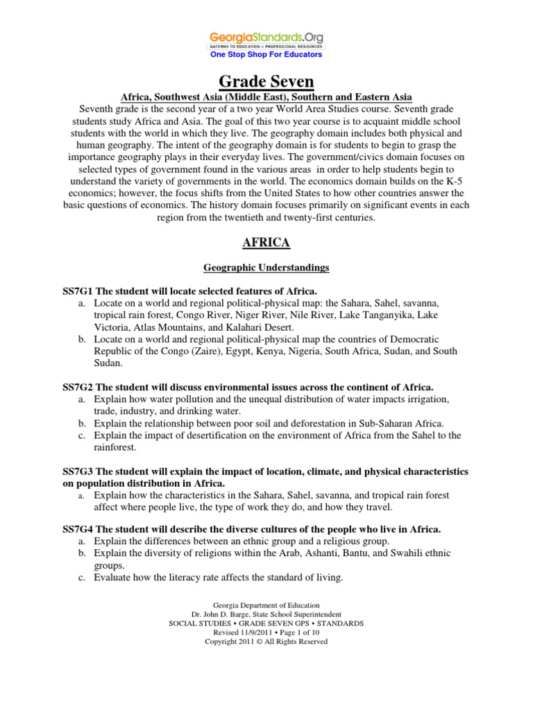 7th Social Studies Standards PDF Asia Middle East