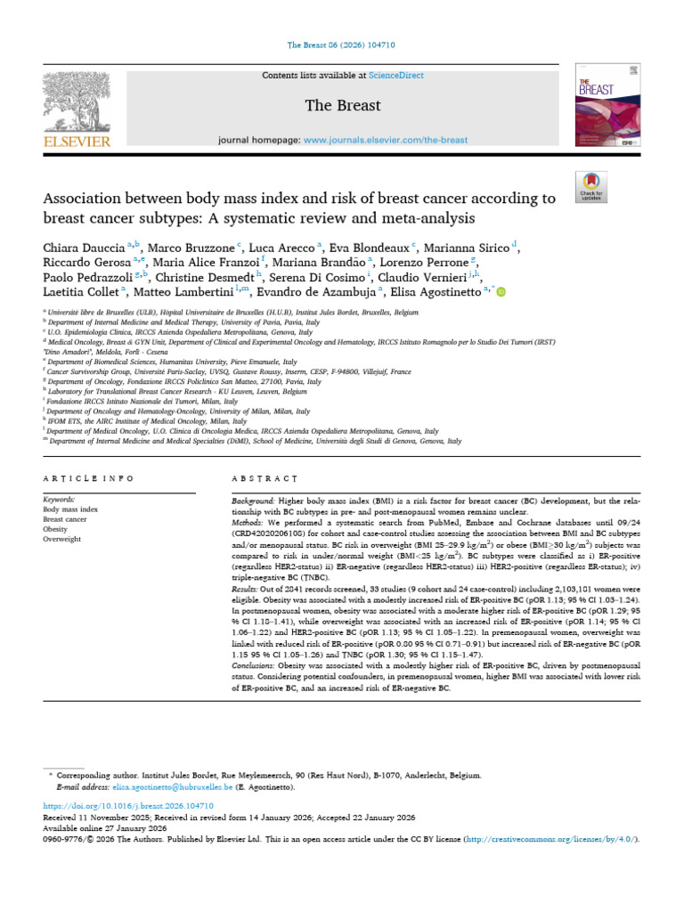Association Between Body Mass Index and Risk of Breast Cancer According ...