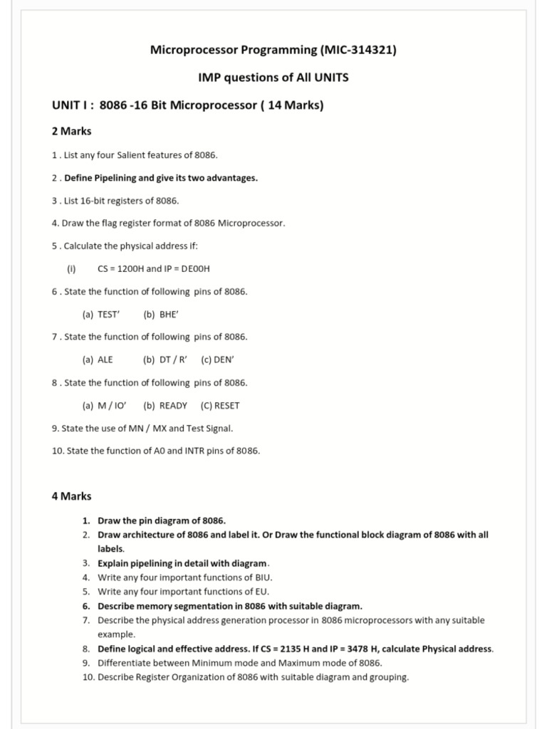 Mic Unitwise Imp Questions | PDF