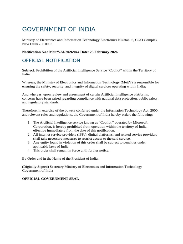 Government of India: Official Notification | PDF