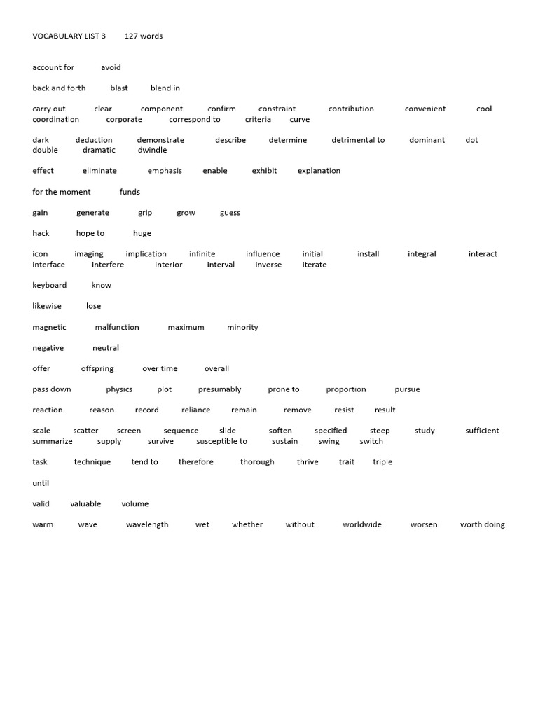 Vocabulary List 3 | PDF