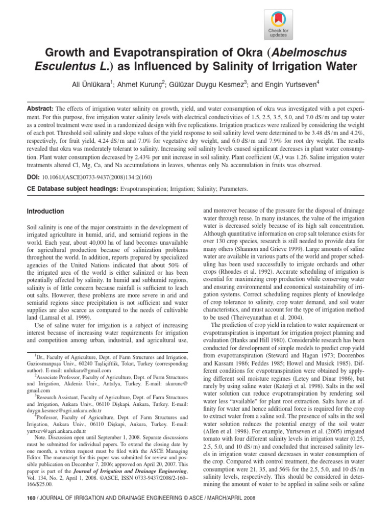 Ünlükara Et Al 2008 Growth and Evapotranspiration of Okra (Abelmoschus ...