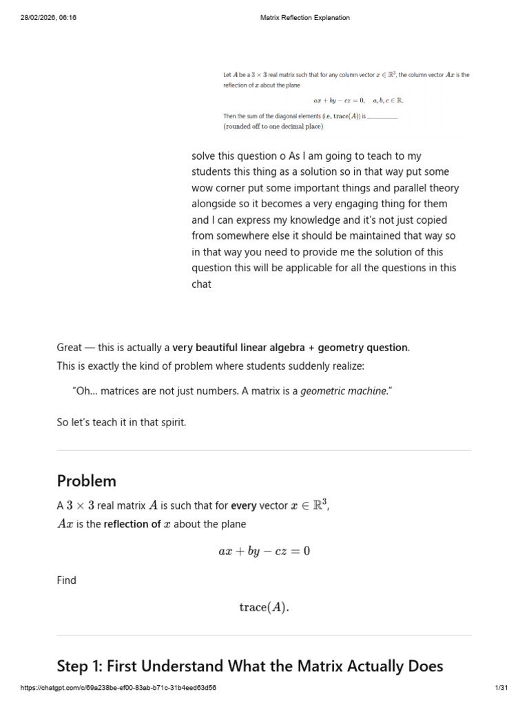 Matrix Reflection Explanation | PDF | Eigenvalues And Eigenvectors ...