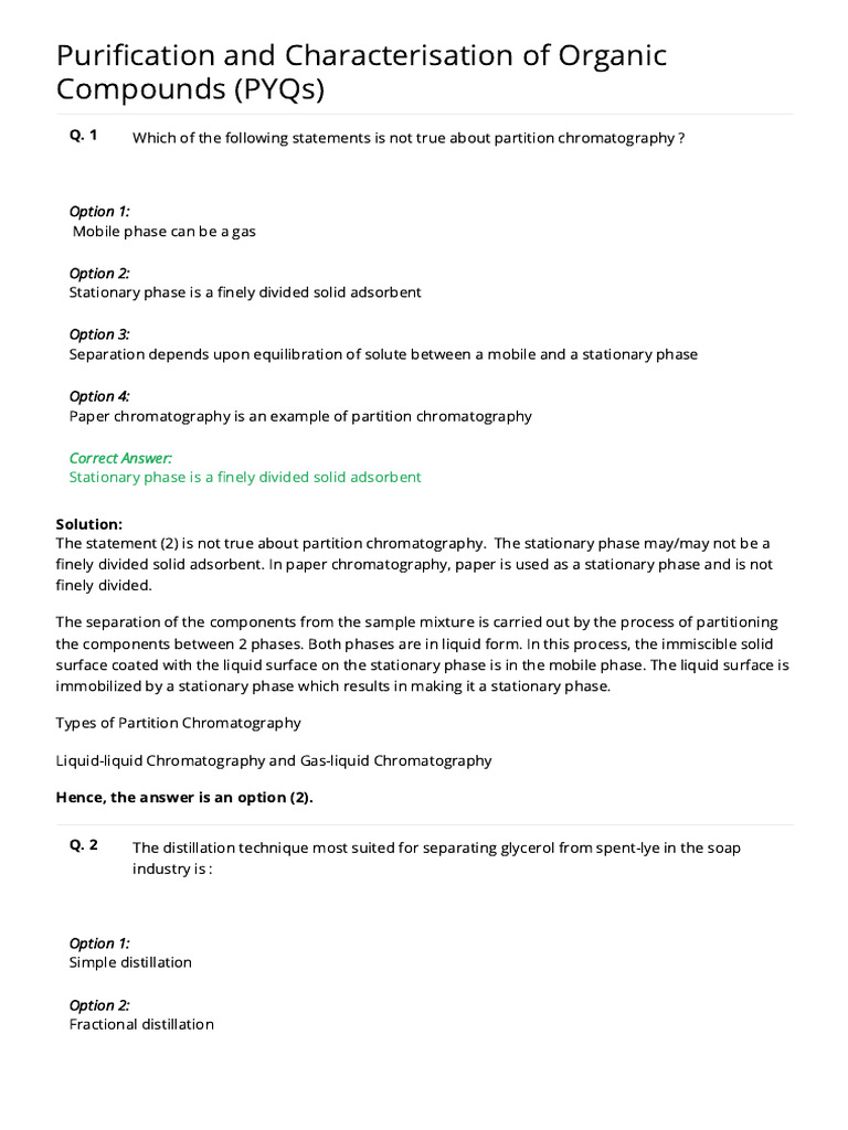 16.purification and Characterisation of Organic Compounds Pyqs | PDF ...