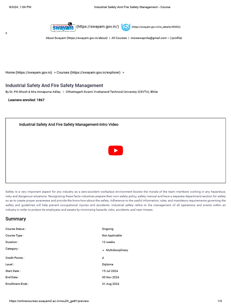 Industrial Safety and Fire Safety Management - Course | PDF ...