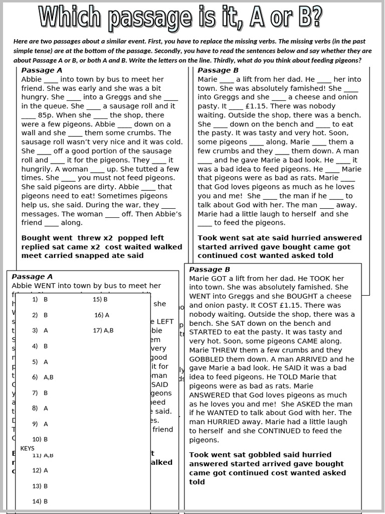 Two Passages For Past Simple Tense Practice Reading Comprehension ...