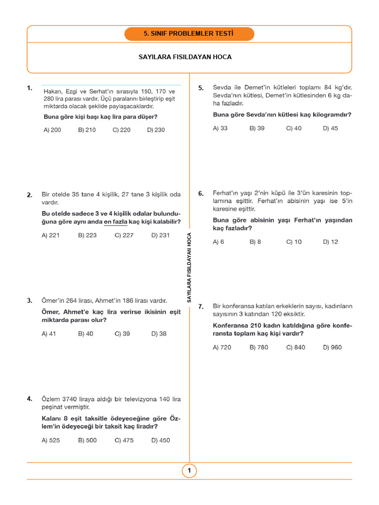 Sinif Problemler Testi̇ | PDF